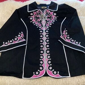 Black and Pink Embroidered Women's Jacket